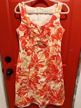 Coldwater Creek Red-Orange Floral Midi Dress